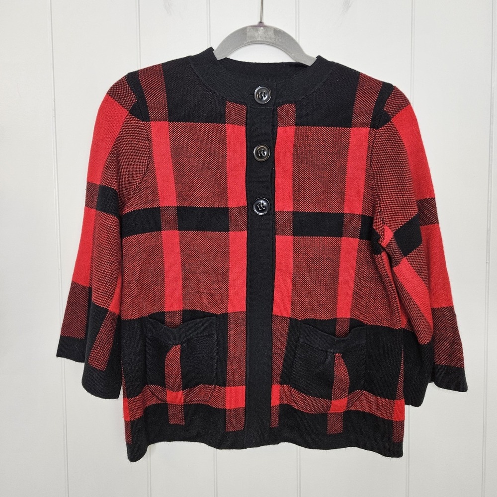 Designer Originals Women's‎ Small Buffalo Plaid Sweater Cover Up Cardigan